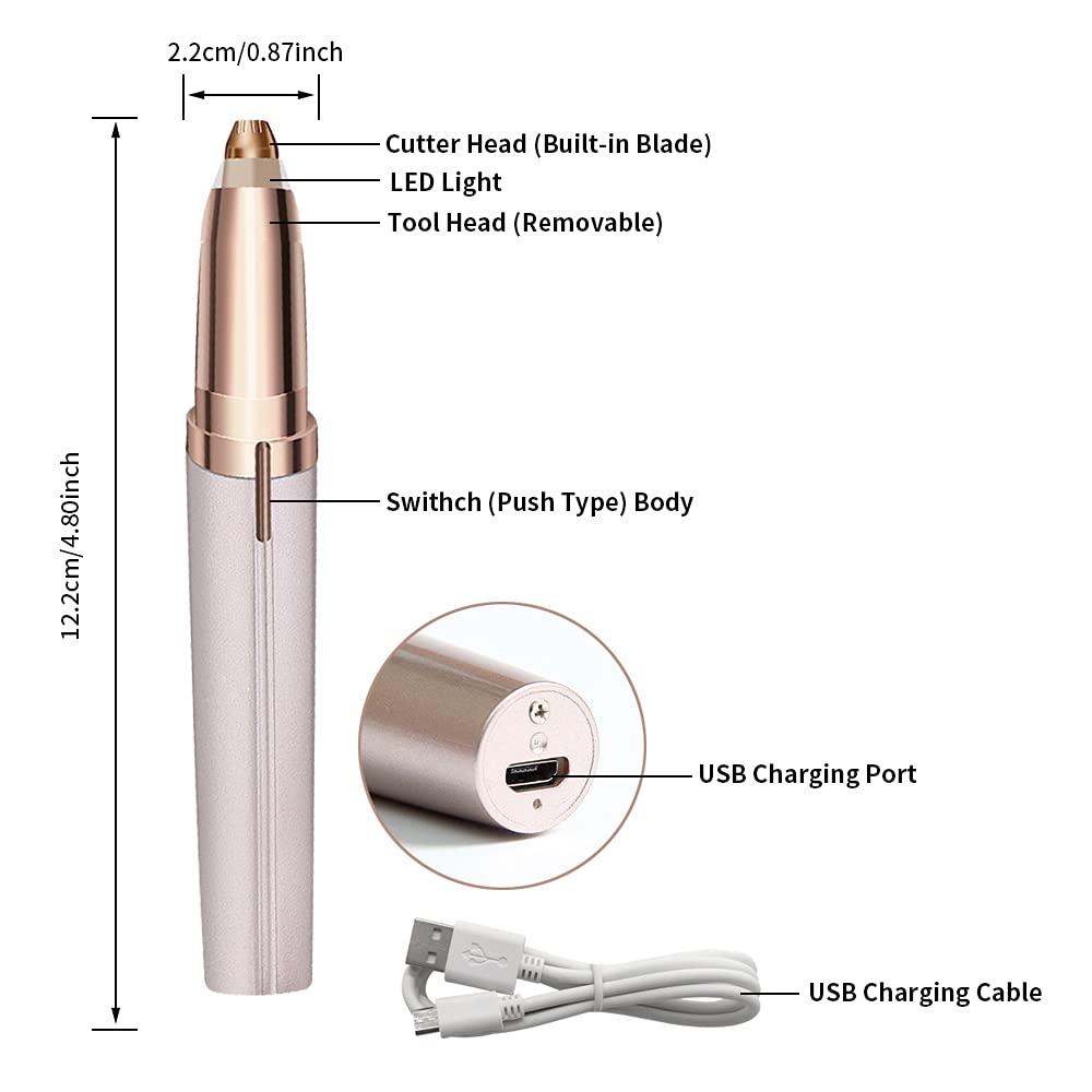 Wenkbrauw Epilator Pijnloos Precisie Wenkbrauw Trimmer Wenkbrauwen Facial Gezicht Scheermes Voor Vrouwen Facial Ontharing Met Led Licht: YH-50-Rechargeable