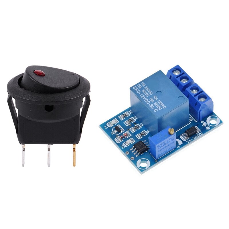 12V LED Inverter Rocking Rocker Switch ROUND SPST ON-OFF With YX-X0001 DC 12V Battery Undervoltage Management Module: Default Title
