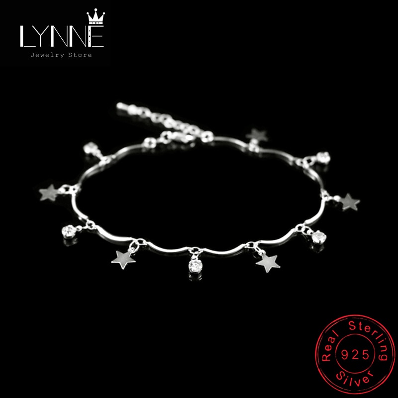 Bohemen 925 Sterling Zilveren Ronde Rhinestone Star Hanger Enkelbanden Vrouwen Mode-sieraden Zomer Zirkoon Voet Ketting Armband