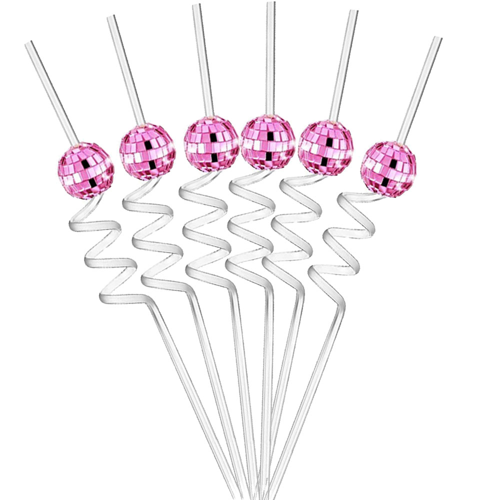 8 stuks kleurrijke spiegel discobal rietjes herbruikbare mini disco plastic stro jaren '70 disco decoratieve rietjes disco party verjaardag decor: Mintgroen