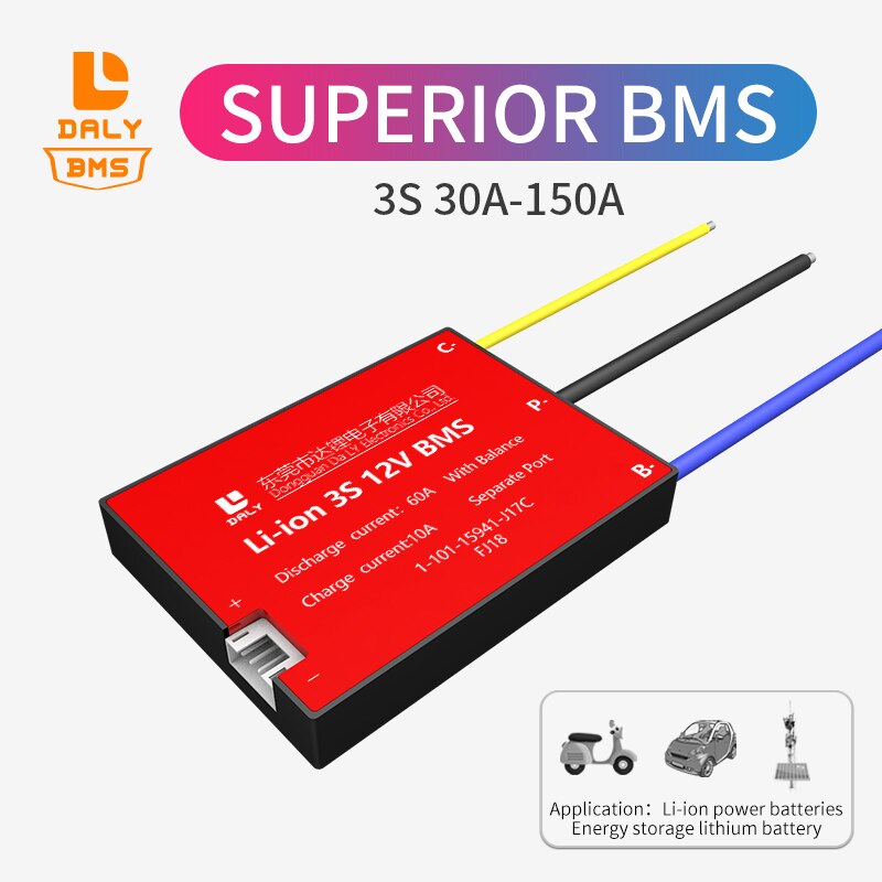 Daly BMS lithium battery management system separete port with balance 3S bms 12V 30A 40A 50A 60A 80A 100A 120A 150A for solar