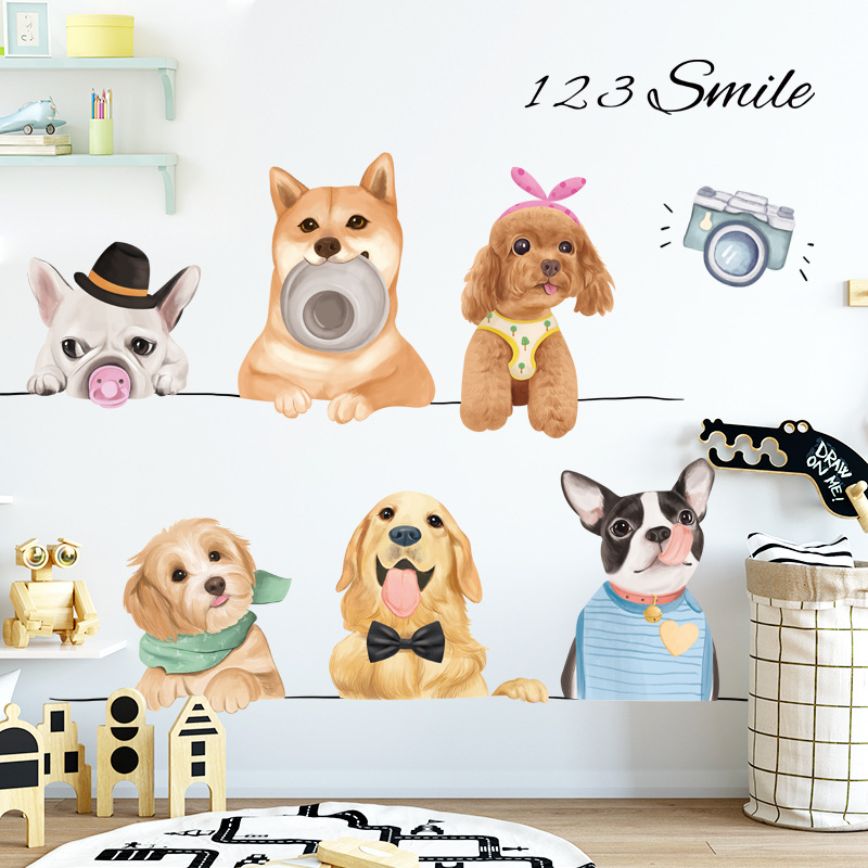 Cartoon Kawaii Dogs Wall Sticker for Children Kids room Kindergarten Decor Puppy Wall Decals Vinyl PVC Home Decor Stickers Mural