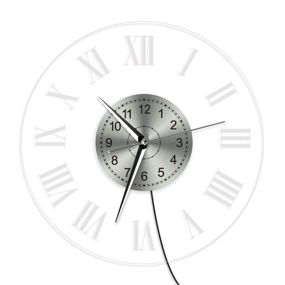 Horloge murale éclairée avec rétro-éclairage, Vintage, chiffres romains, veilleuse moderne, éclairage décoratif