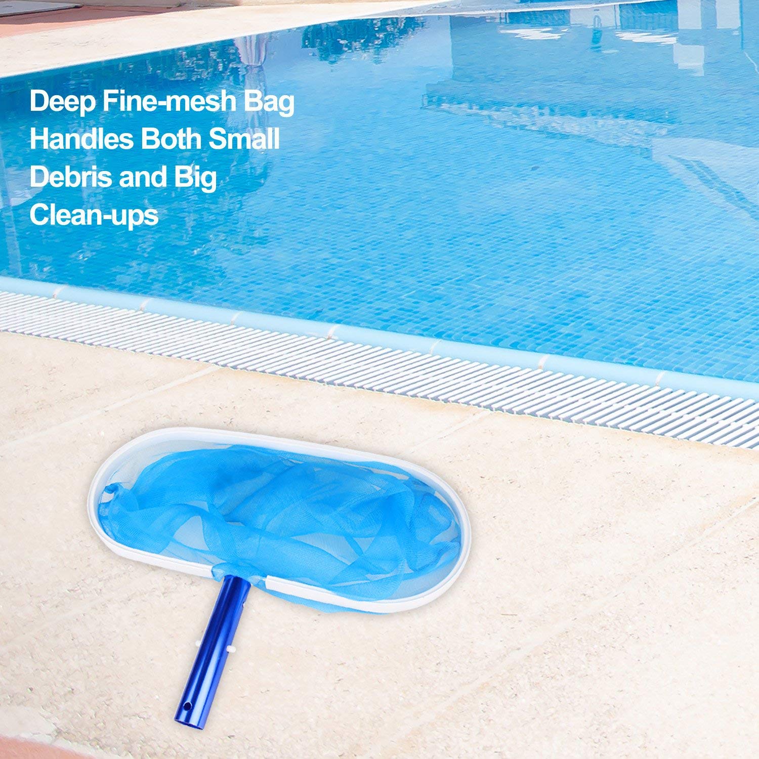 Heavy Duty Deep-Bag Pool Net Pool Skimmer Leaf Skimmer Rake - Fine Mesh Net for Cleaning Pool, Tub, Spa, Removing Leaves &