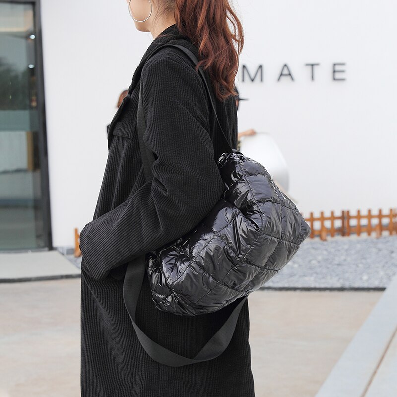 Winter Soft Space Cotton Shoulder Tote Bag Women Cotton Feather Down Bag Crossbody Messenger Bag Handbag Space Pad