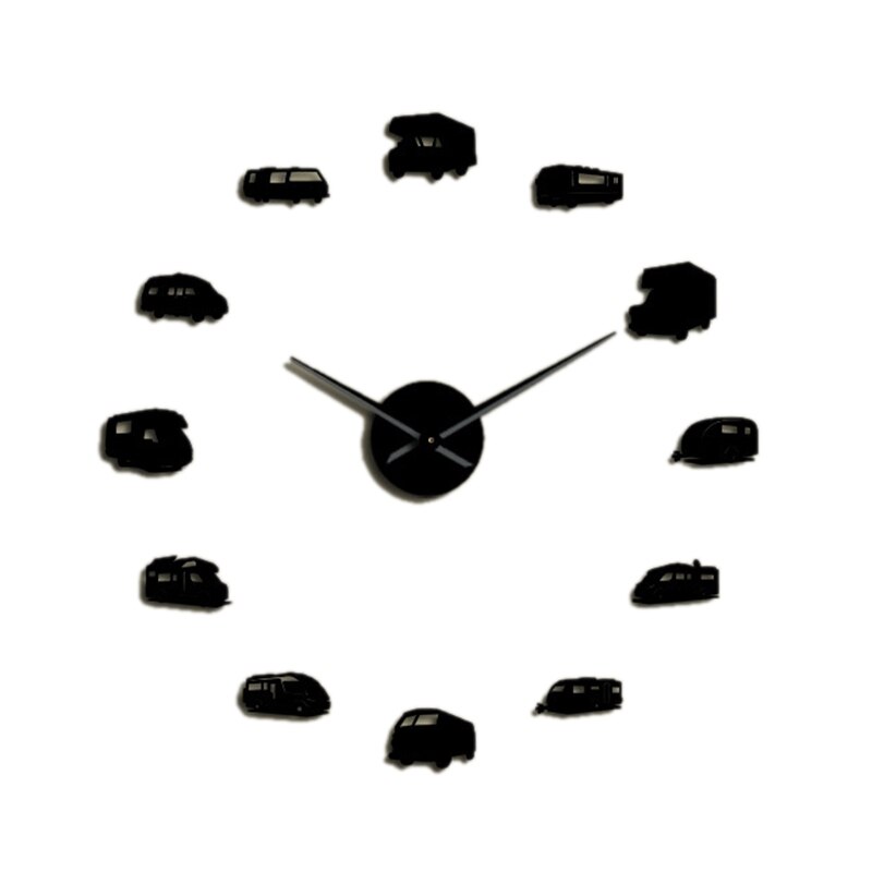 Car Shape 3D Acrylic Mirror Wall Clock, Oversized Wall Clock In Living Room, Home Decoration: Black
