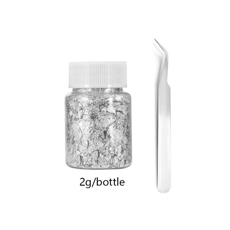 1 Bottle Gold Leaf Flakes Resin Filler Gold Silver Confetti Filling For DIY Epoxy Resin Craft Nail Art Foil Paper Jewelry Making: silver-2g-tweezer