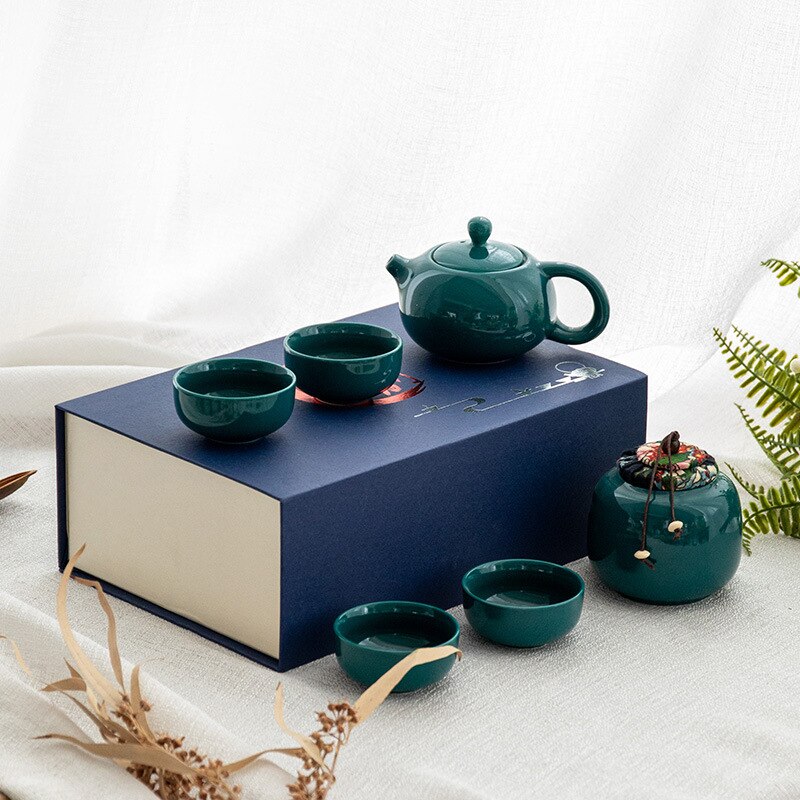 6Pcs/Set Chinese Ceramic Tea Set With Tea Caddy Traditional Teacups Suitable for With Exquisite Box Packaging Drinkware