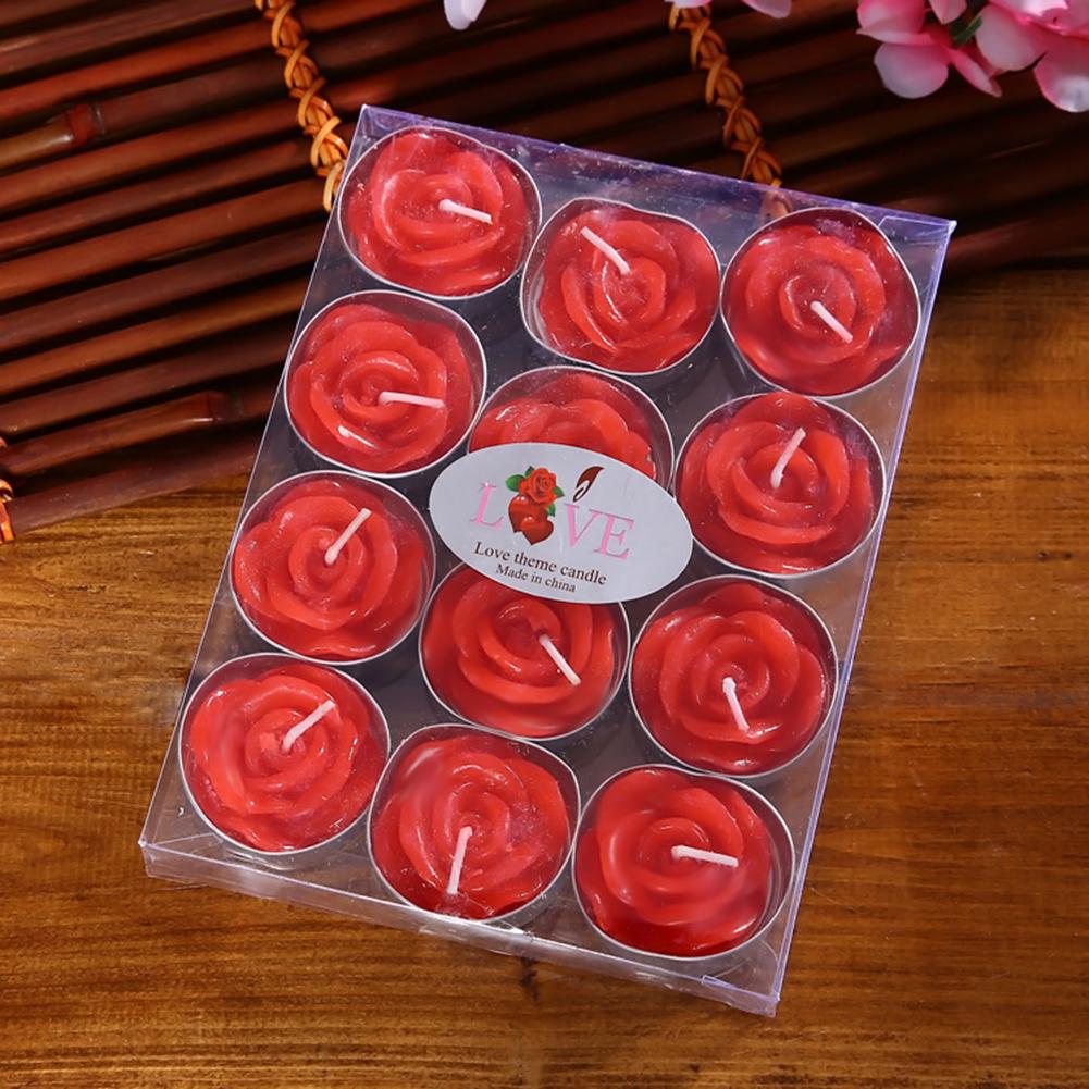 12PCS Romantic Candles Red Pink Rose Shape Candle Wedding Valentine's Day Decoration Candlelight Dinner Ornaments Art Candles: Red