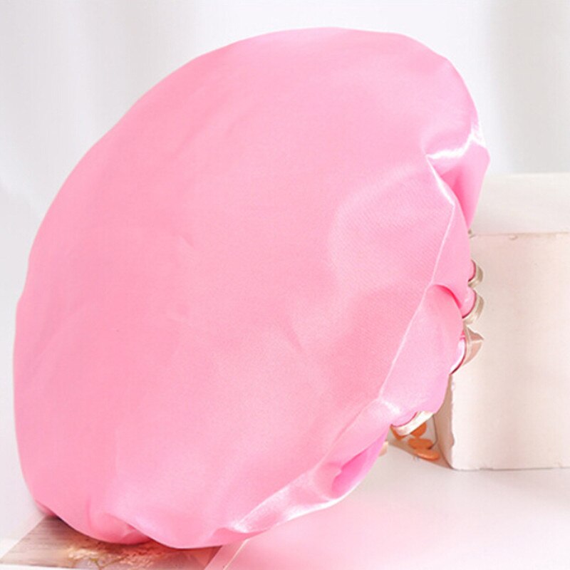 Resuable Lace Elastische Band Bad Haar Caps Waterdichte Douche Cap Hoed Bad Douche Bouffant Cap Voor Vrouwen Dubbele Gelaagde Douche hoed: pink