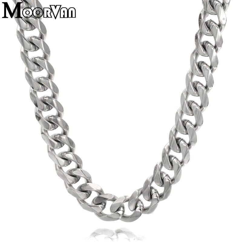 Moorvan 7mm/10mm/13mm men&#39;s necklace six flat curb buban stainless steel chain jewelry for party cool punk man jewelry