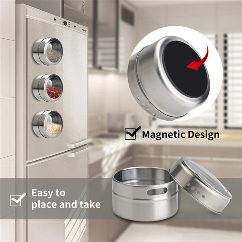 Magnetic Spice Jars Stainless Steel Box Magnetic Spice Tins Magnetic on Refrigerator Kitchen Seasoning Jar Containers
