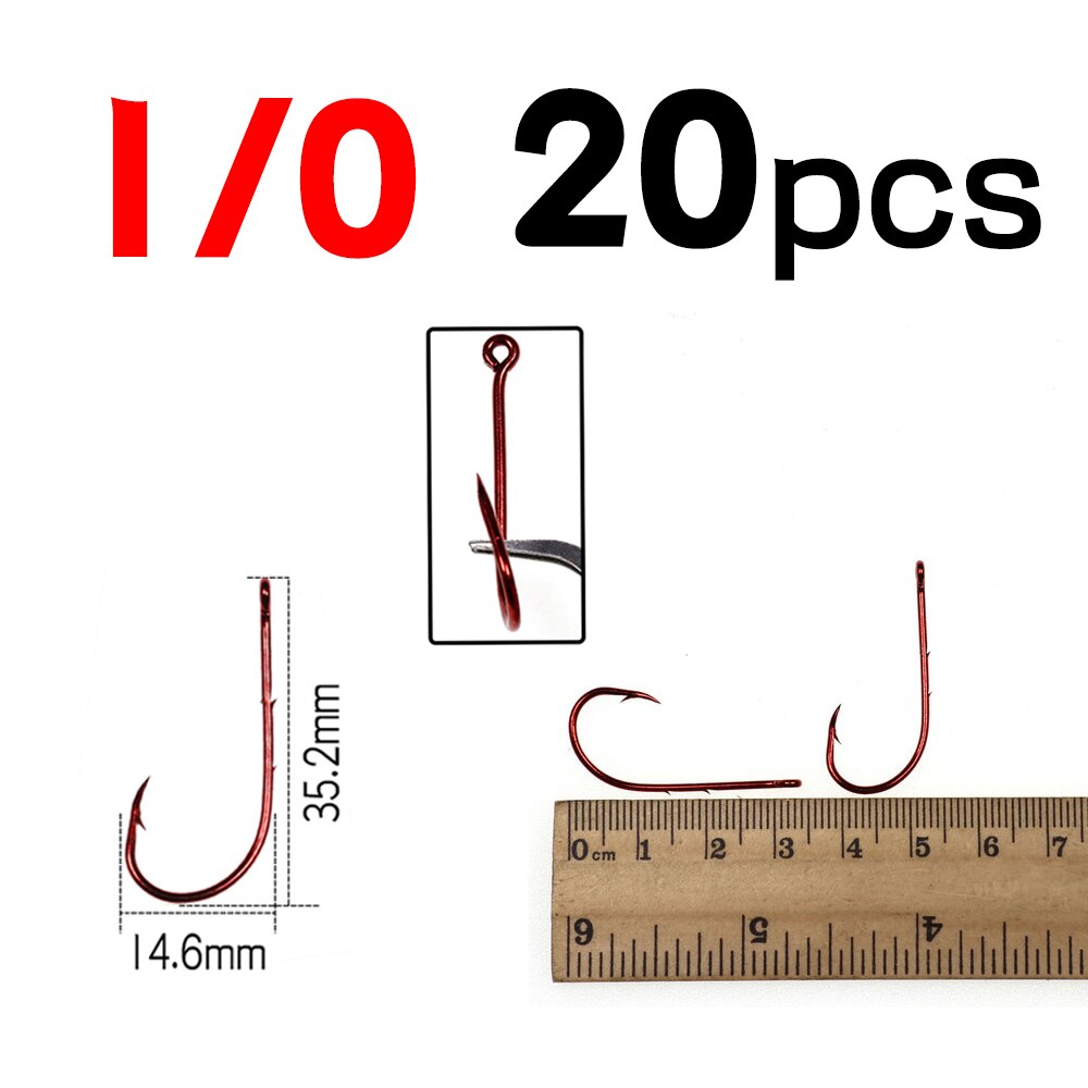 Elllv 20PCS Red Baitholder Fishing Hook Offset Narrow Bait Hook #14 - 5/0 Double Barbs High Carbon Steel Fish Hooks: 20pcs size 1L0
