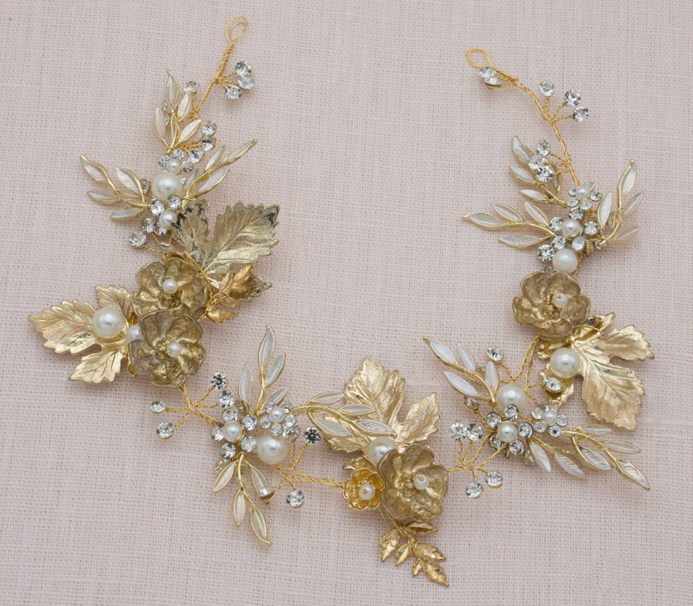 Enredadera dorada para el cabello para mujer, corona de hojas doradas, Tiara de boda, peine nupcial, corona dorada, metálico, dorado, enredadera de flores para el cabello: Default Title