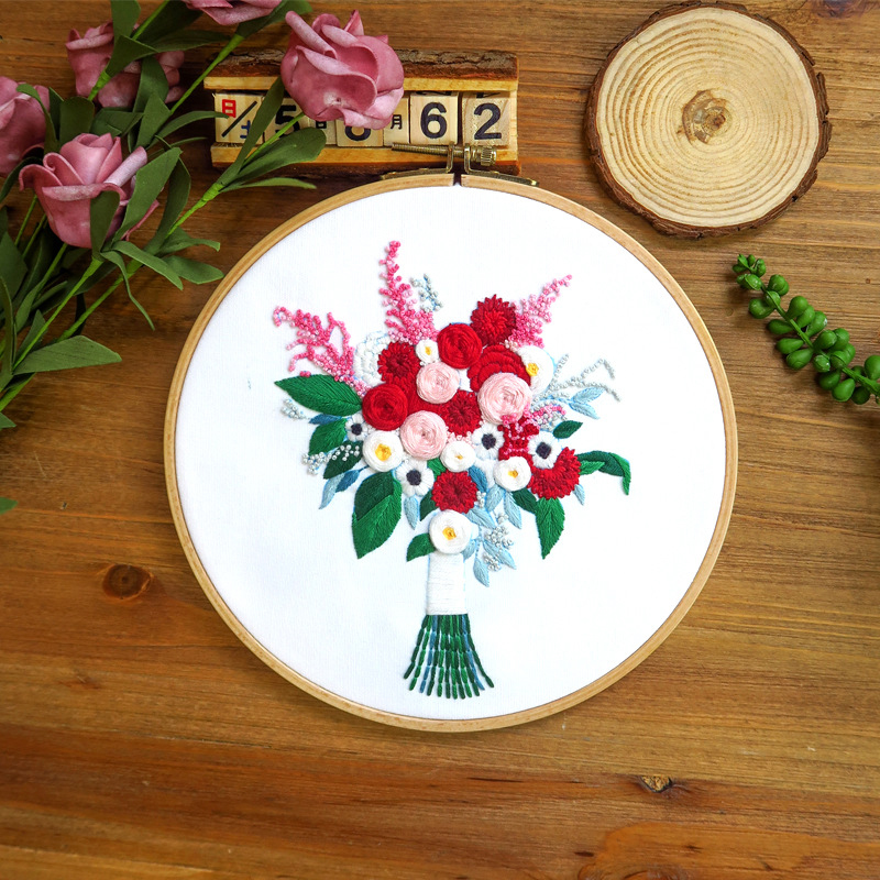 Gör-det-själv broderi kit blombukett mönster hantverk korsstygn material paket set dekor broderi båge sytillbehör