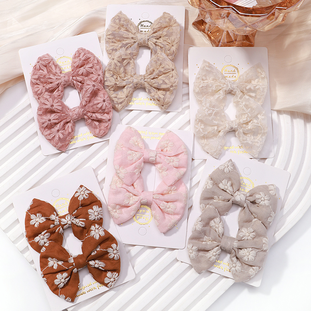2 unids/set de pinzas para el cabello con lazos bordados, horquillas sólidas para niñas, pasadores de algodón hechos a mano, pasador de pelo de mariposa para niños, sombreros coreanos