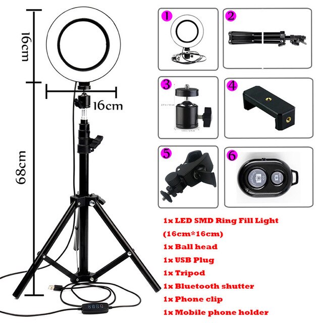 Iriodimmable Ring Led Lamp Studio Camera Ring Licht Foto Telefoon Video Light Lamp Met Statieven Selfie Stok Ring Licht Invullen: Black