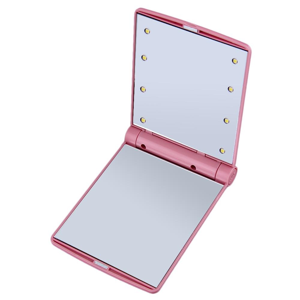 1 stk 8 led lys lamper makeup kosmetik folde bærbar kompakt lomme spejl lys led makeup spejl dame mini spejl dfdf: Sca -15846- rød