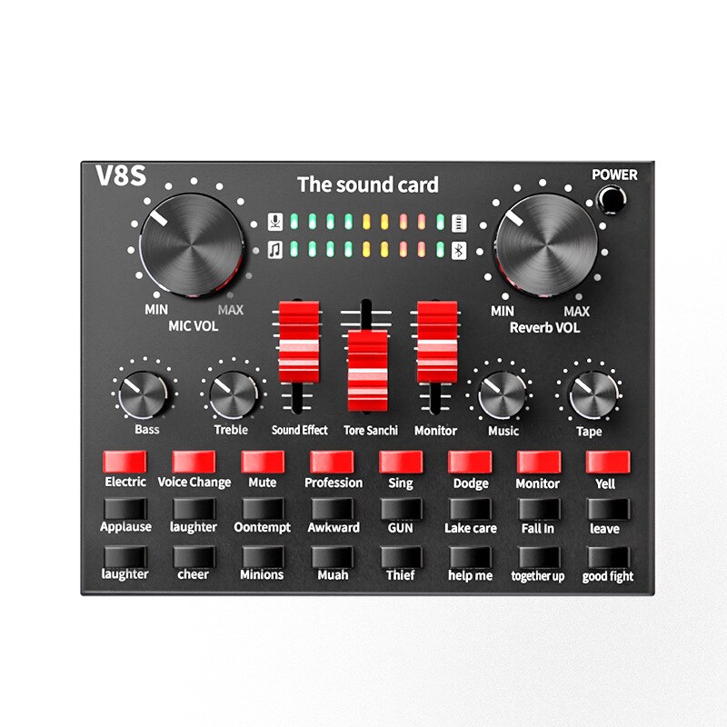 V8S Microfoon Mixer Audio Condensator Geluidskaart Live-uitzending Usb Interface Audio Usb Bluetooth Opname Professionele Game