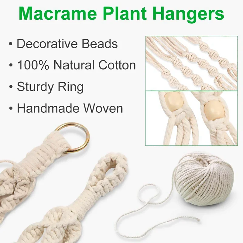 Panier suspendu pour plantes vertes de jardinage, corde en coton, Pot de fleur, macramé fait à la main, support mural de poche, style Boho, décoration de maison pour cour