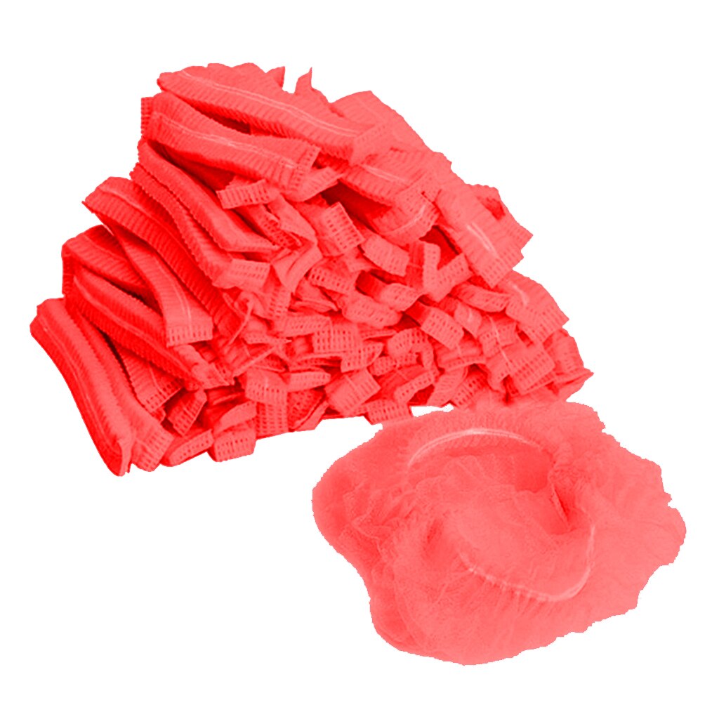 100x Disposable Mob Cap Dustproof Hats Head Cover Catering Industrial: Red