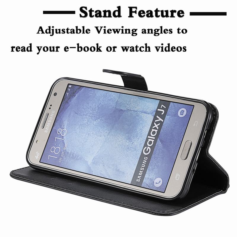 Funda de cuero con tapa para Samsung Galaxy J7, carcasa de lujo con tarjetero para Samsung Galaxy J7 J710 J710F