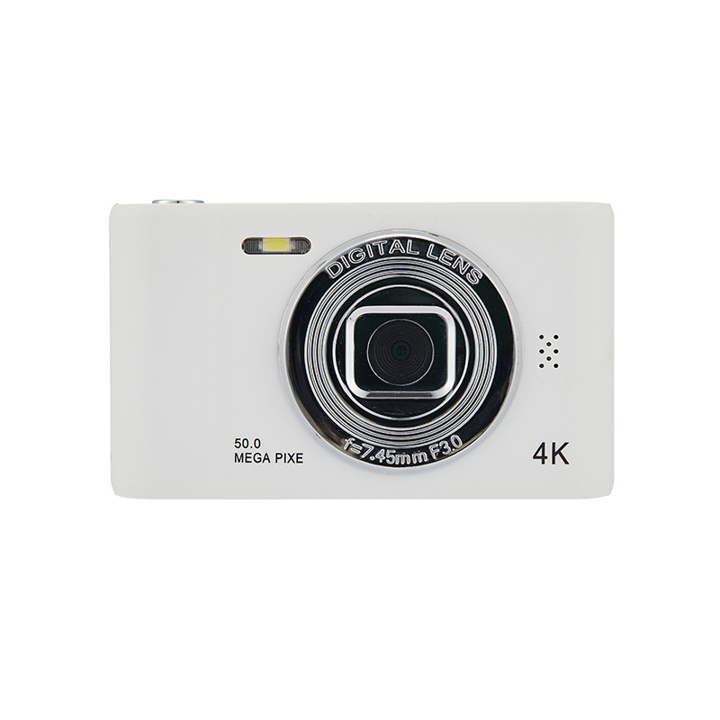 4K Digital Camera 50 Megapixels HD Photography Travel Selfie Camera 2.4 inch Screen Entry-Level Kids Campus Selfie Mini Camera: WHITE