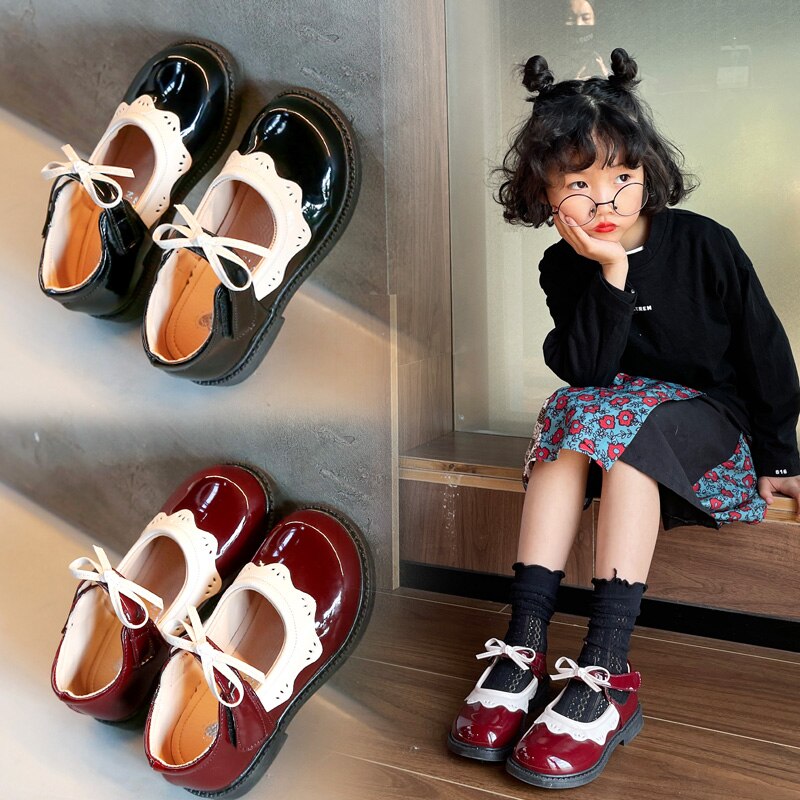 Baby Girls Leather Shoes Kids Casual Flats Bow-knot Princess British Style Classic Oxfords Children Dancing Shoes