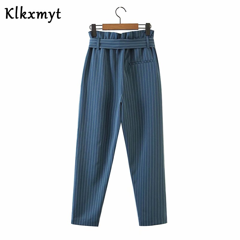 Klkxmyt-ensemble 2 pièces pour femme, bureau anglais, à rayures, solides et simples, à double boutonnage, hauts et pantalons