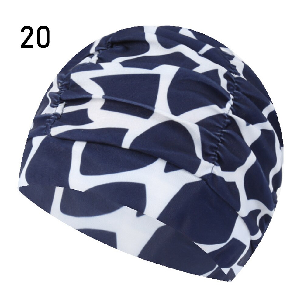 Shower Cap Elastic Nylon Turban Flowers Printed Swimming Cap Pool Bathing Hat Long Hair Protect Waterproof Hats for Men Women: 20