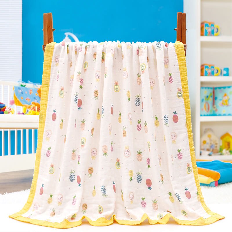 Baby badehåndklæde 110 x 110cm brede kanter 6 lag bomuldsgasbind, spædbarnssengetøj sommer tæppe til nyfødte børn: 04