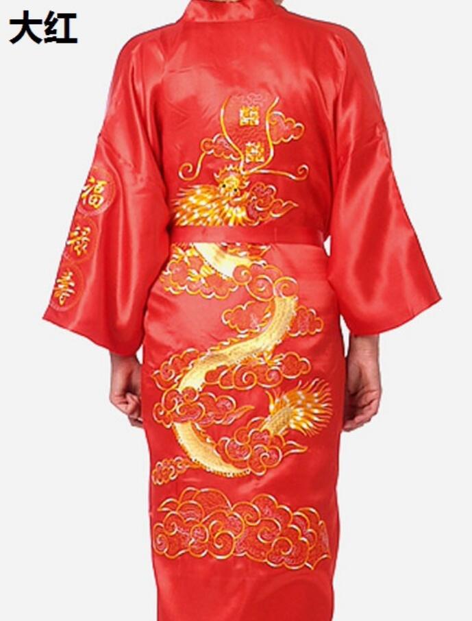 Luksus kimono badekåbe kjole hjemmetøj oversize mænd broderi kinesisk drage morgenkåbe mænd nattøj løst nattøj: Wyh -2957-3 / Xxl