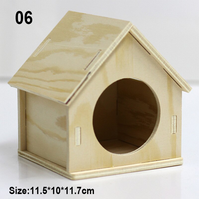 Muebles de juguete de madera para hámster, casa pequeña, columpio, rueda para correr, nido de madera, jaula, suministros: 06