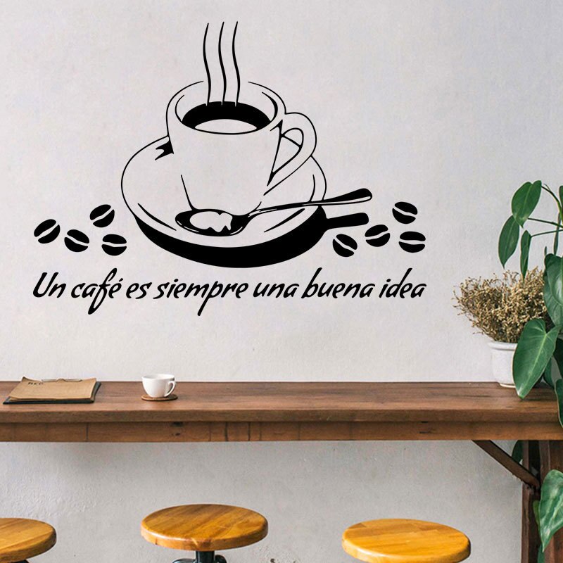 Un cafe es sirmpre una buena idea wall sticker Living room restaurant Decals wallpaper home decoration coffee stickers