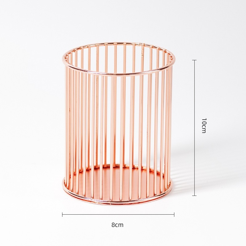 INS Desktop Pen Holder Office School Storage Case Metal Gold Rose Gold Box Desk Pen Pencil Organizer Home Decor Makeup Storage: Red