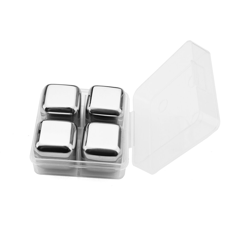 Mehrweg Kühler 304 Edelstahl Eiswürfel Whisky Steine mit Zangen für Whisky Wein und Cocktail Bar Utensilien Set Beste: 4Pcs