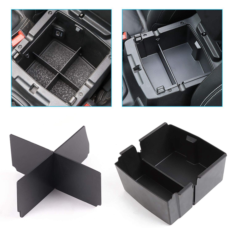 Center Console Organizer Tray ABS Armrest Storage Box with Insert Divider for Jeep Wrangler JL/JLU, Jeep Gladiato