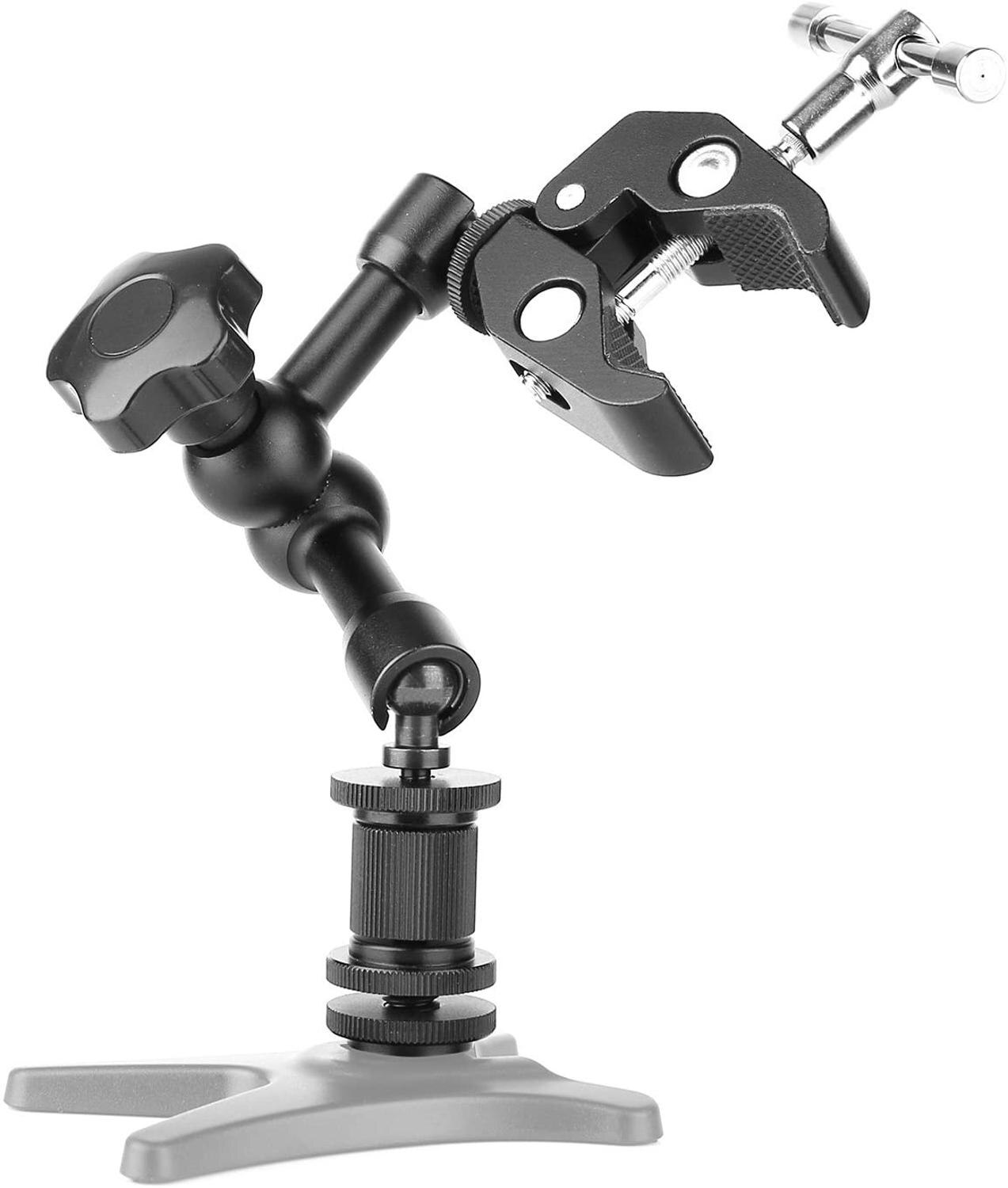 Magic Arm 7'' Articulating Friction Arm Super Clamp Adjustable Rod Clamp Pliers Clip with 1/4'' and 3/8'' Thread for DSLR Camera