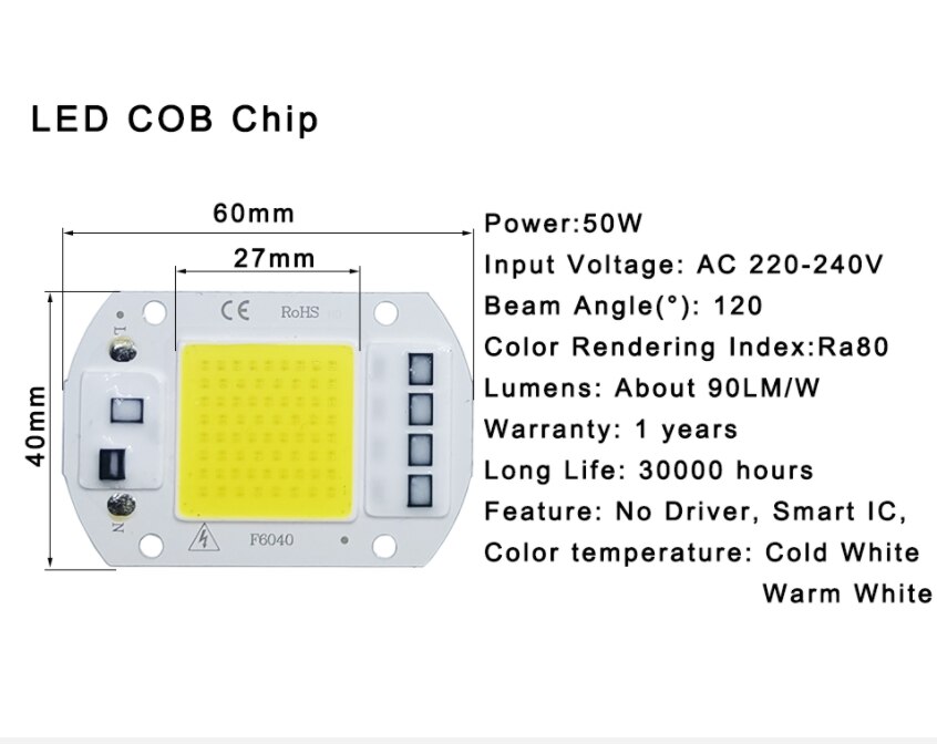 Disipador de calor LED cuadrado de 97x20mm, radiador de aluminio de 50W, para trabajo de refrigeración de chip led alto de 50W: only 50w 220v cob