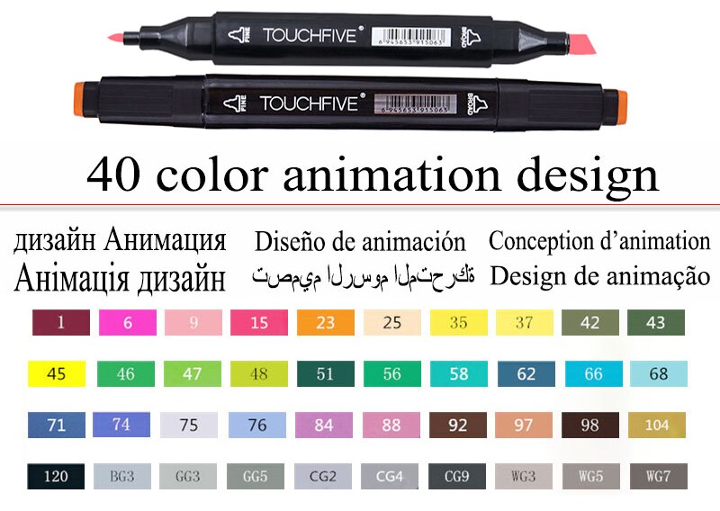 TouchFive Markers Art 30/40/60/80 Color animation set Sketch Marker Pen Double Tips Alcoholic Pens For Artist Manga Supplies: 40 black Animation
