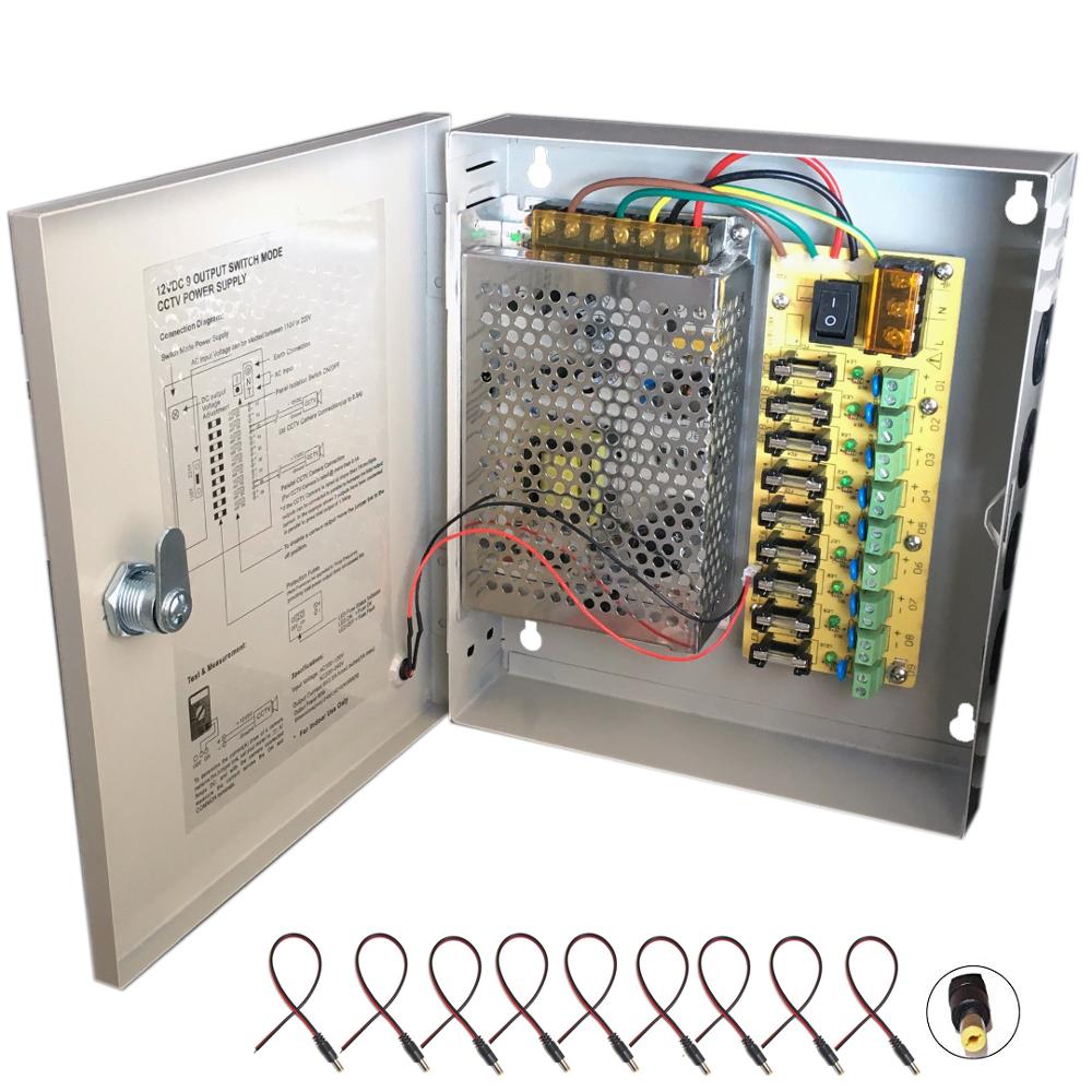 9CH DC12V 5A CCTV Camera Power Box Adapter Switching LED Power supply Box Distribution 9 channels Input AC 100-240V to DC 12V