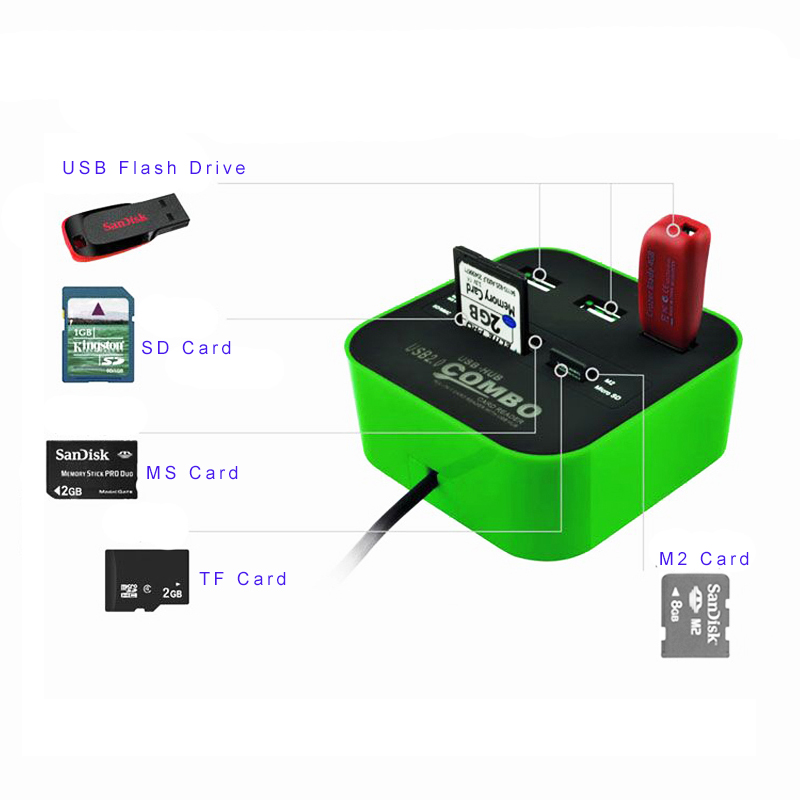 Twobro USB Hub 2.0 3 Ports TF Micro SD Card Reader Slot USB Combo Multi All In One USB Splitter Cables For Laptop Macbook