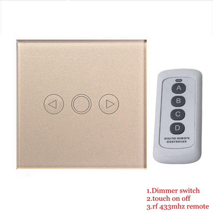 Dimmer Touch Switch 1 Gang Wall Light Switch EU Standard Crystal Glass Panel Remote Control Light Switch RF 433mhz Controller: Gold