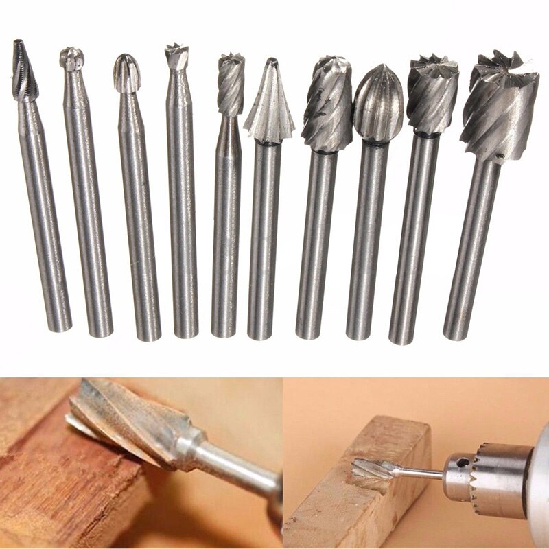 10Pcs High Speed Wood Working Drill Bits Rotary Files Mini Round HSS Burr Set Wood Carving Rasp For Dremel Shank Burs Tools