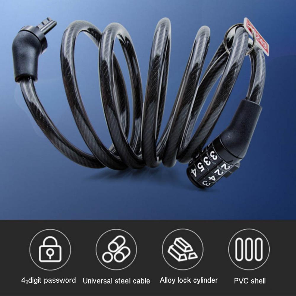 4-Digit Password Bike Combination Lock Bike Cable Lock Tough Security Coded Steel Wiring Bicycle Safety Lock