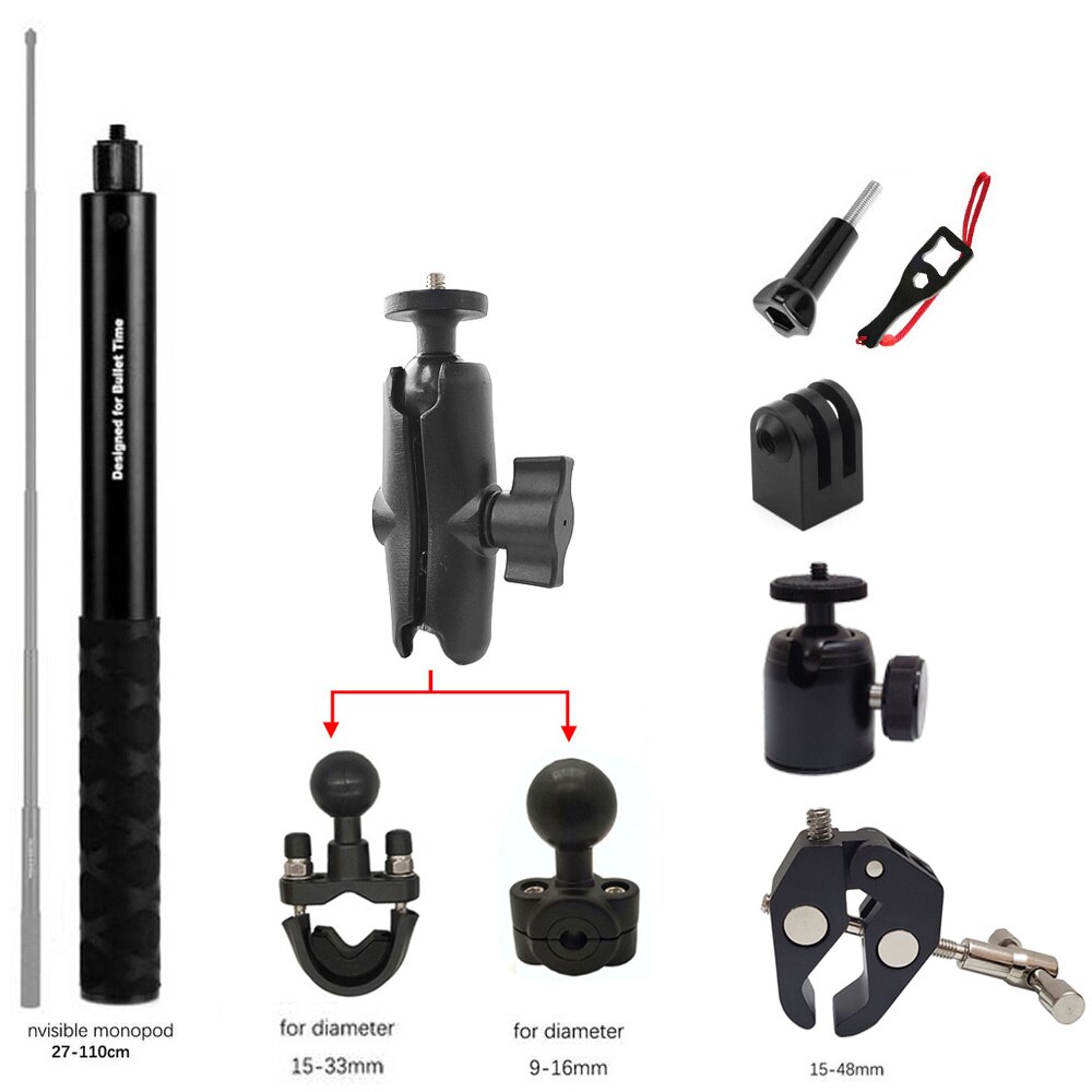 TUYU Motorrad Dritten Person Perspektive Lenker Halterung für GoPro DJI Insta360 Ein R X2 Unsichtbare Selfie Stick Zubehör