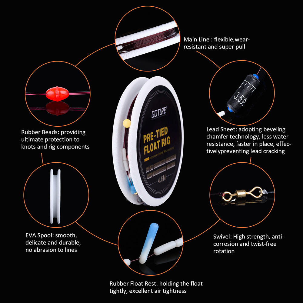 Goture Fishing Float +Pre-tied Fishing Rig with Main Line/Leader/Hooks+Chemical Night Light Stick Accessories For Carp Fishing