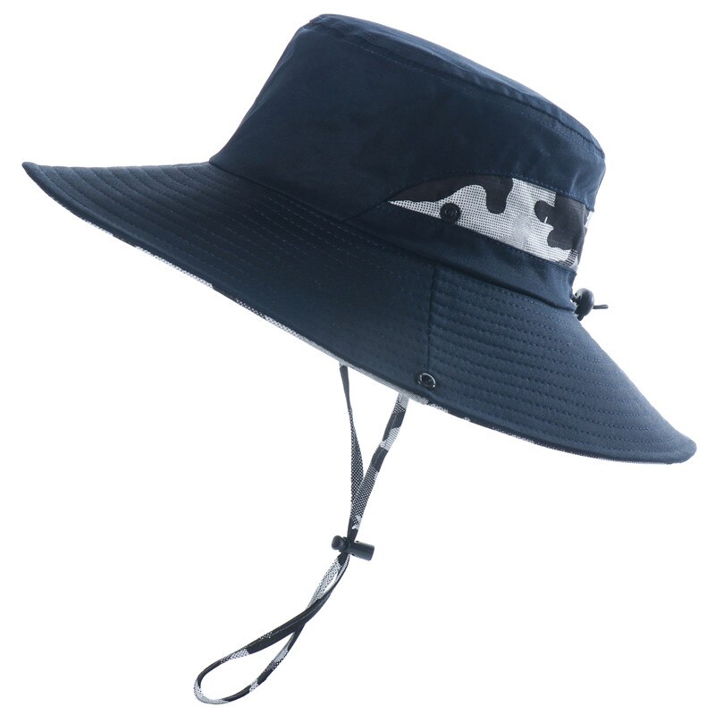 CAMOLAND Male UV Protection Sun Hats Camouflage Bucket Hat For Women Men Outdoor Fishing Hiking Hat Summer Boonie Beach Caps: Navy