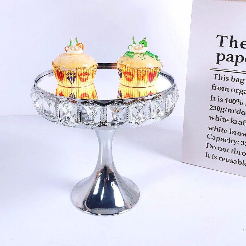 Plein Crystal Silver Galvaniseren Metalen Cake Stand Set Display Bruiloft Verjaardag Party Dessert Cupcake Plaat Rack