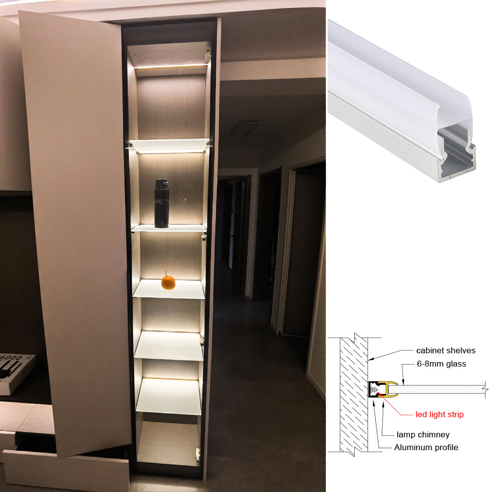 10*20mm 2pcs 0.5m Aluminium Profile LED Strip Light for Glass Cabinet Shelf Aluminum Channel Holder with Transparent Cover